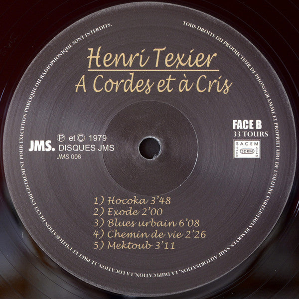 Henri Texier : A Cordes Et A Cris (LP, Album, RE)