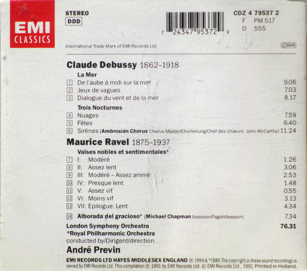 Claude Debussy, Maurice Ravel, André Previn, London Symphony Orchestra, Royal Philharmonic Orchestra : Orchestral Music: La Mer • Nocturnes • Valses Nobles Et Sentimentales • Alborada Del Gracioso (CD, Comp)