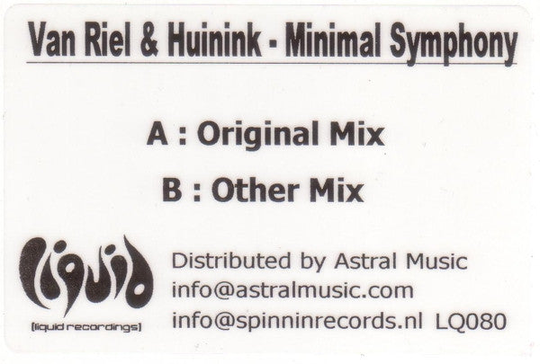Sied van Riel & Geert Huinink : Minimal Symphony (12", W/Lbl)