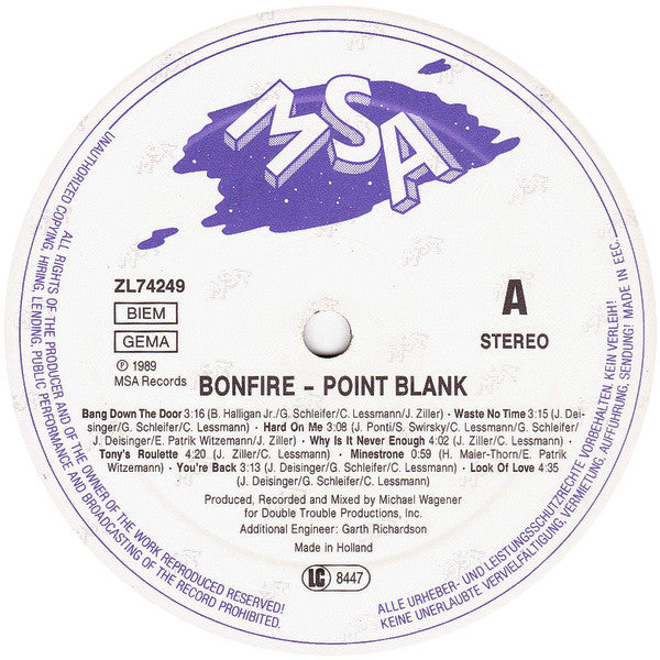 Bonfire : Point Blank (LP, Album)