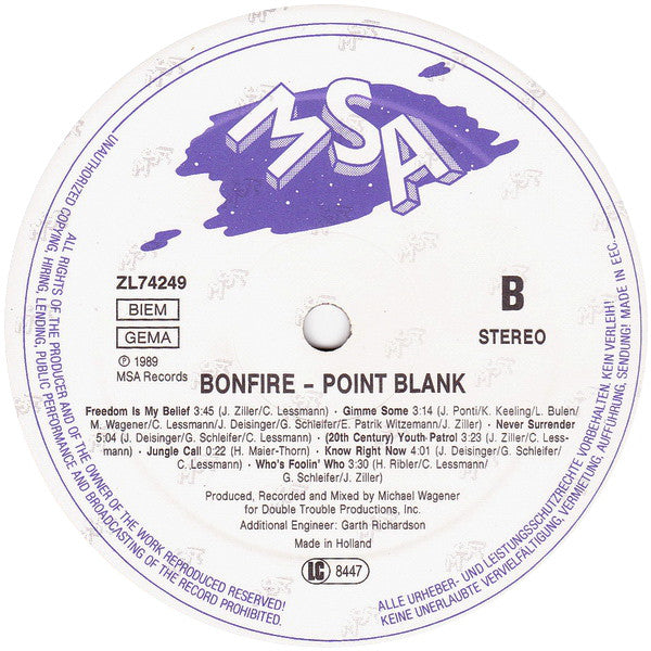 Bonfire : Point Blank (LP, Album)