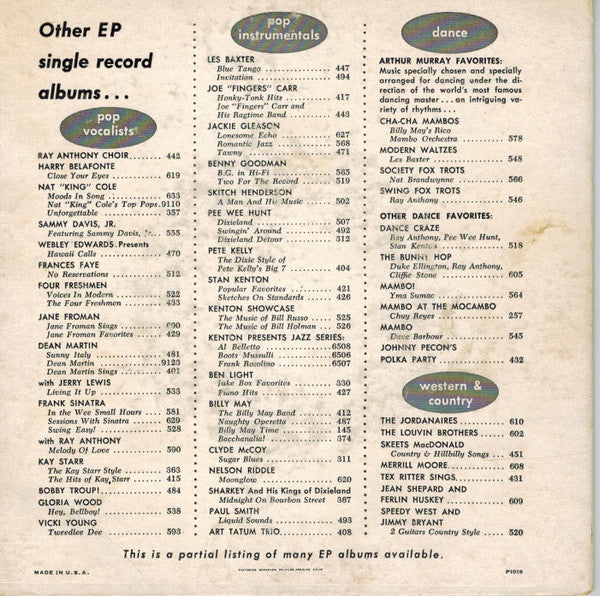 Joe "Fingers" Carr : Honky Tonk Hits By Joe  "Fingers" Carr (7", EP)