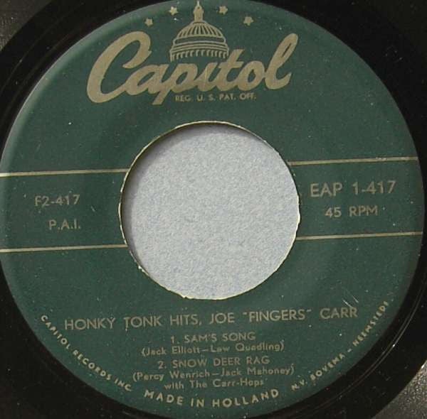 Joe "Fingers" Carr : Honky Tonk Hits By Joe  "Fingers" Carr (7", EP)