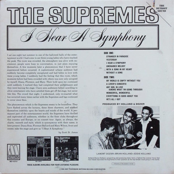 The Supremes : I Hear A Symphony (LP, Album, RE)