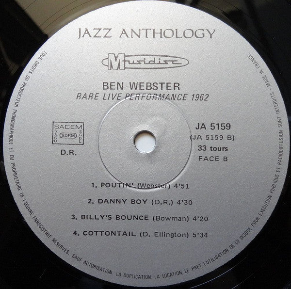 Ben Webster : Rare Live Performance 1962 (LP, Album)