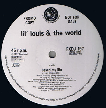 Lil' Louis & The World : Saved My Life (2x12", Promo)