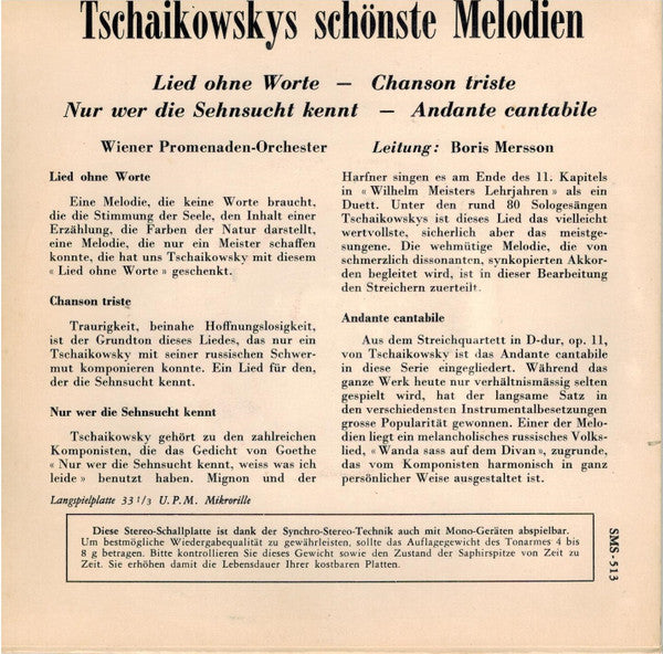 Pyotr Ilyich Tchaikovsky, Wiener Promenadenorchester : Tschaikowskys Schönste Melodien (7")