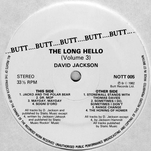 David Jackson : The Long Hello Volume Three (LP, Album)