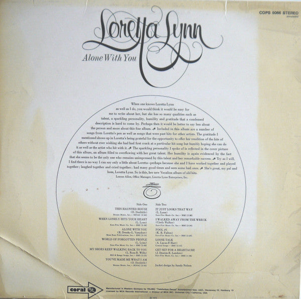 Loretta Lynn : Alone With You (LP, Album, Comp)