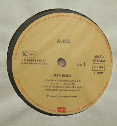 Alice (4) : Per Elisa (LP, Album)
