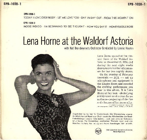Lena Horne With Nat Brandwynne & His Orchestra : Lena Horne At The Waldorf Astoria (7", EP, Cov)