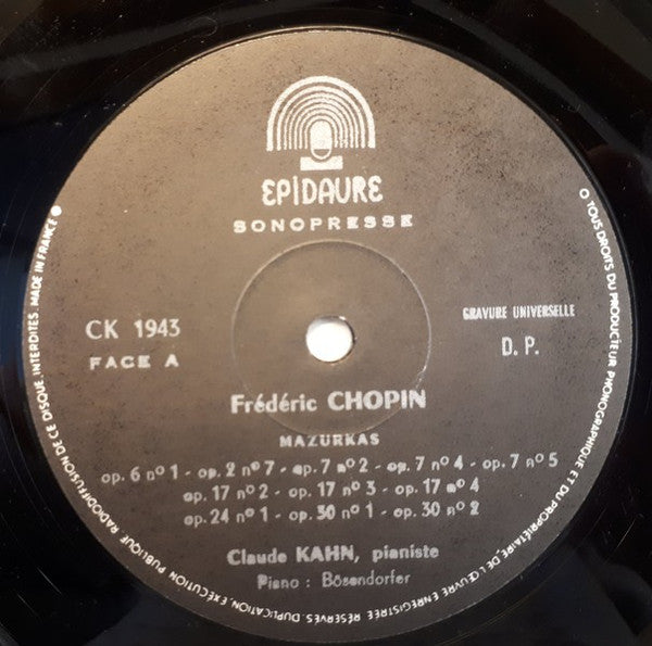 Chopin*, Claude Kahn : 24 Mazurkas (LP,  )