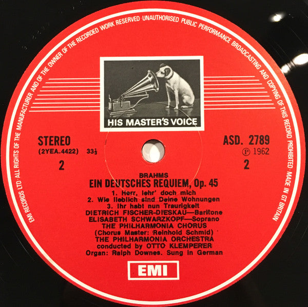 Johannes Brahms - Christa Ludwig, Elisabeth Schwarzkopf, Dietrich Fischer-Dieskau, Philharmonia Chorus, Wilhelm Pitz, Philharmonia Orchestra, Otto Klemperer : Ein Deutsches Requiem / Alto Rhapsody / Tragic Overture (2xLP, Comp, RE, RP + Box)