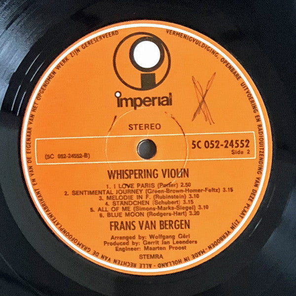 Frans van Bergen : Whispering Violin (LP, Album)