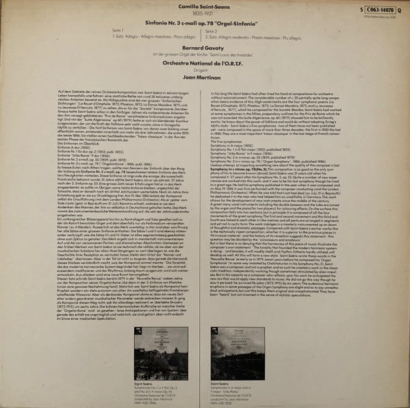 Camille Saint-Saëns - Orchestre National de France, Jean Martinon, Bernard Gavoty : Sinfonie No.3 "Orgel~Sinfonie" (LP, Quad, RE)