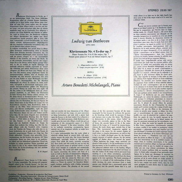 Ludwig van Beethoven - Arturo Benedetti Michelangeli : Sonate Nr. 4 Es-Dur Op. 7 (in E Flat Major) (LP, Album, ast)