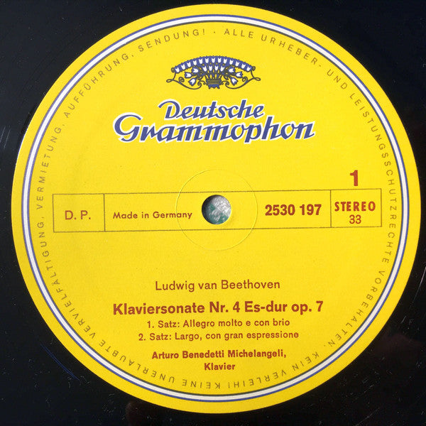 Ludwig van Beethoven - Arturo Benedetti Michelangeli : Sonate Nr. 4 Es-Dur Op. 7 (in E Flat Major) (LP, Album, ast)