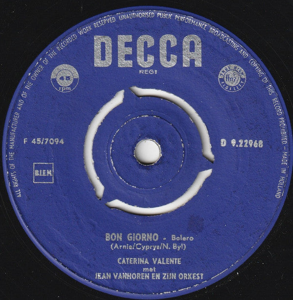 Caterina Valente : Bon Giorno / Sweetheart, My Darling, Mijn Schat (7", Single, Mono)