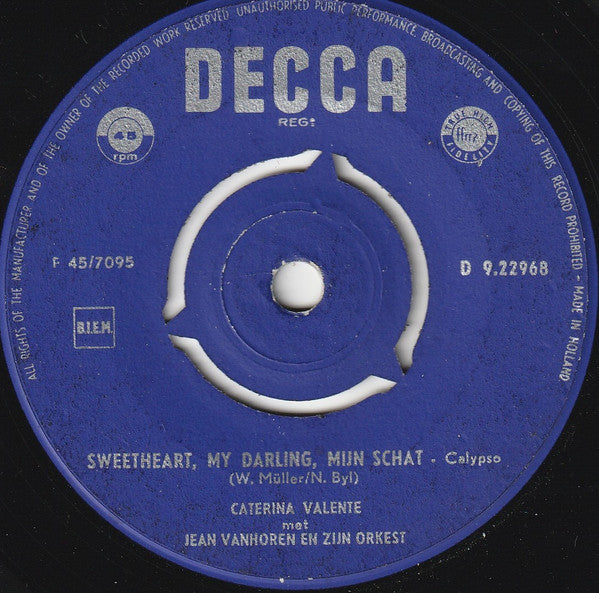 Caterina Valente : Bon Giorno / Sweetheart, My Darling, Mijn Schat (7", Single, Mono)