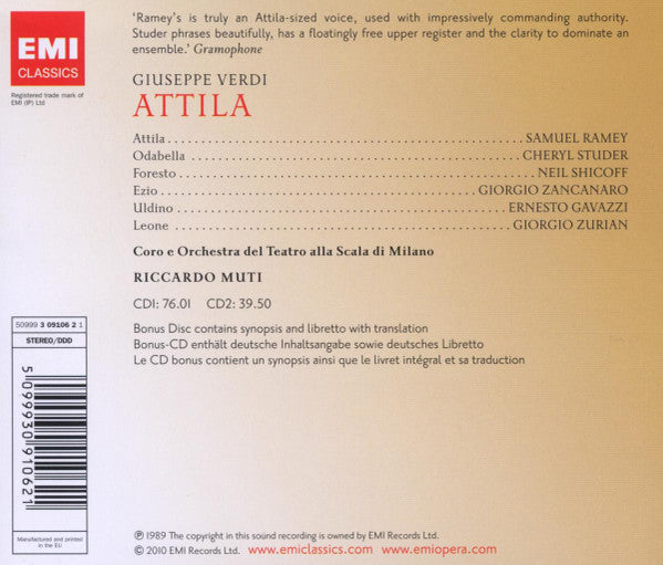 Verdi* / Samuel Ramey, Cheryl Studer, Neil Shicoff, Giorgio Zancanaro, Coro E Orchestra Del Teatro Alla Scala di Milano*, Riccardo Muti : Attila (2xCD, Album, RE + CD-ROM)