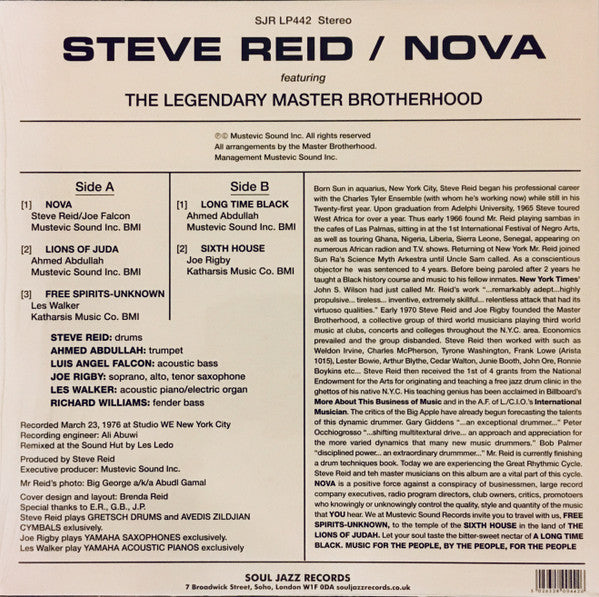 Steve Reid (2) Featuring The Legendary Master Brotherhood : Nova (LP, Album, Ltd, RE, Ora)