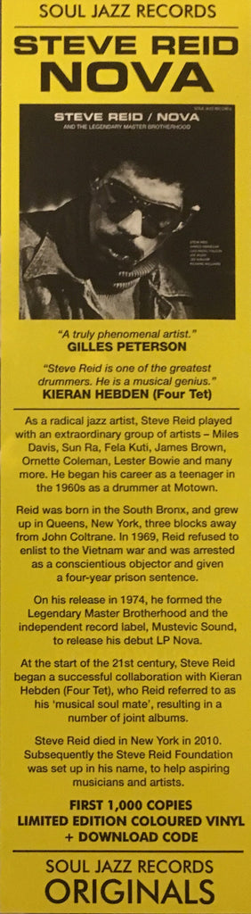 Steve Reid (2) Featuring The Legendary Master Brotherhood : Nova (LP, Album, Ltd, RE, Ora)