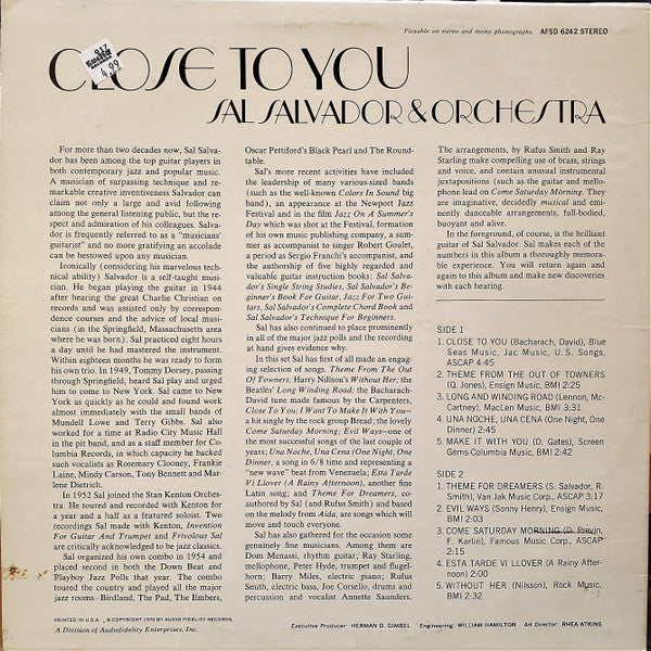Sal Salvador And His Orchestra : Close To You (LP, Album)