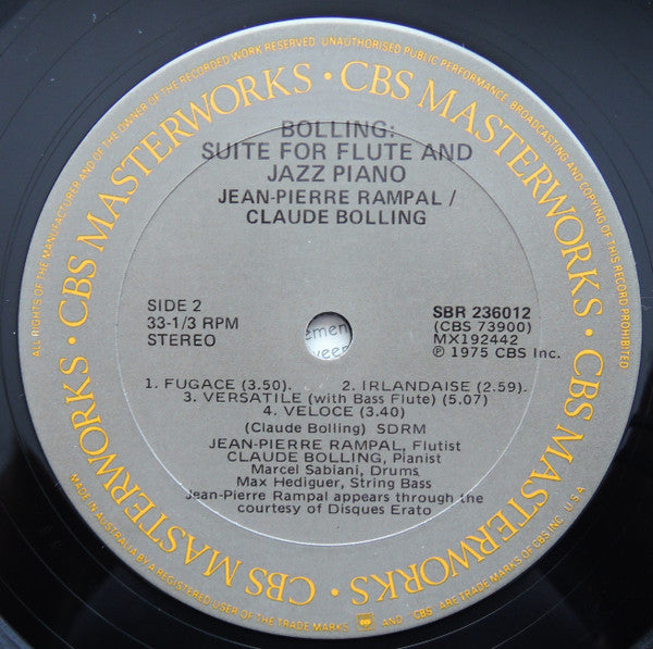 Jean-Pierre Rampal / Claude Bolling : Suite For Flute And Jazz Piano (LP, Album, RE)