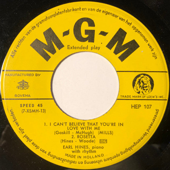 Earl Hines : Earl's Pearls Earl Hines Plays For 'COOL CATS' (7", EP)
