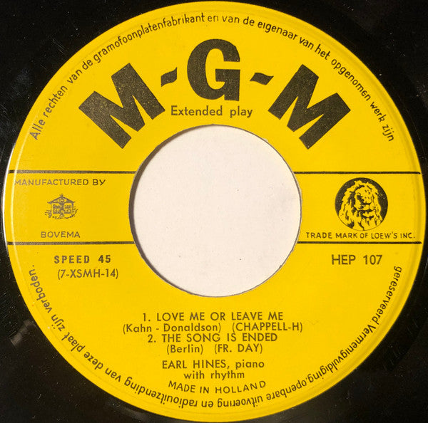 Earl Hines : Earl's Pearls Earl Hines Plays For 'COOL CATS' (7", EP)