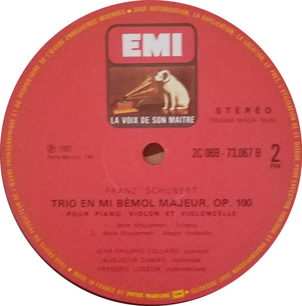 Franz Schubert - Jean-Philippe Collard, Augustin Dumay, Frédéric Lodéon : Piano Trio No. 2 D.929 (op. 100) (LP, Gat)