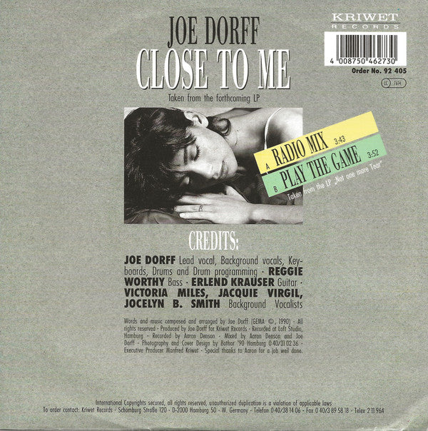Joe Dorff : Close To Me (7", Single)