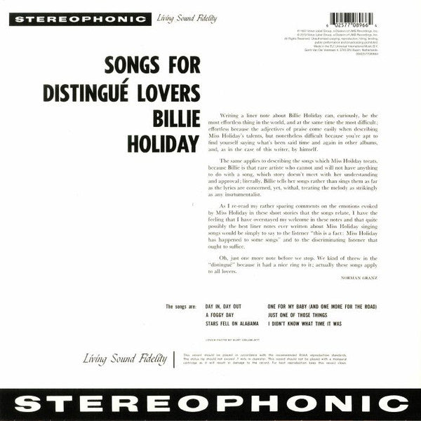 Billie Holiday : Songs For Distingué Lovers (LP, RE)