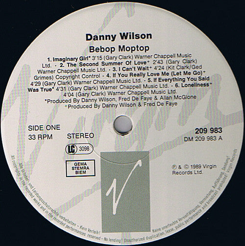 Danny Wilson (2) : Bebop Moptop (LP, Album)