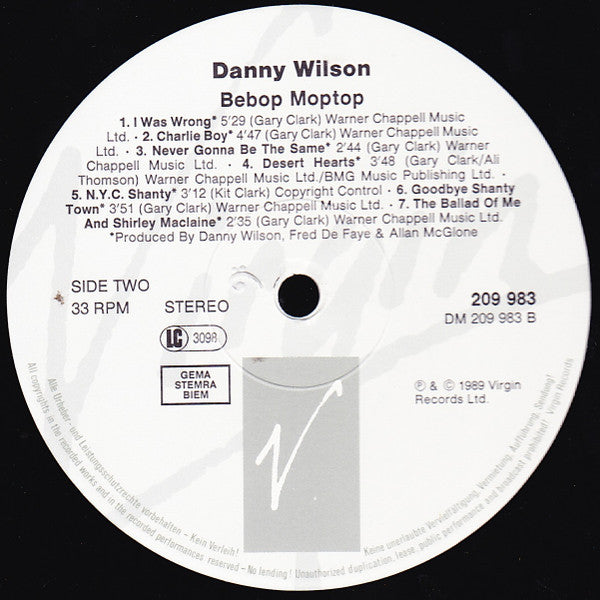 Danny Wilson (2) : Bebop Moptop (LP, Album)
