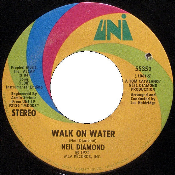 Neil Diamond : Walk On Water / High Rolling Man (7", Single, Pic)