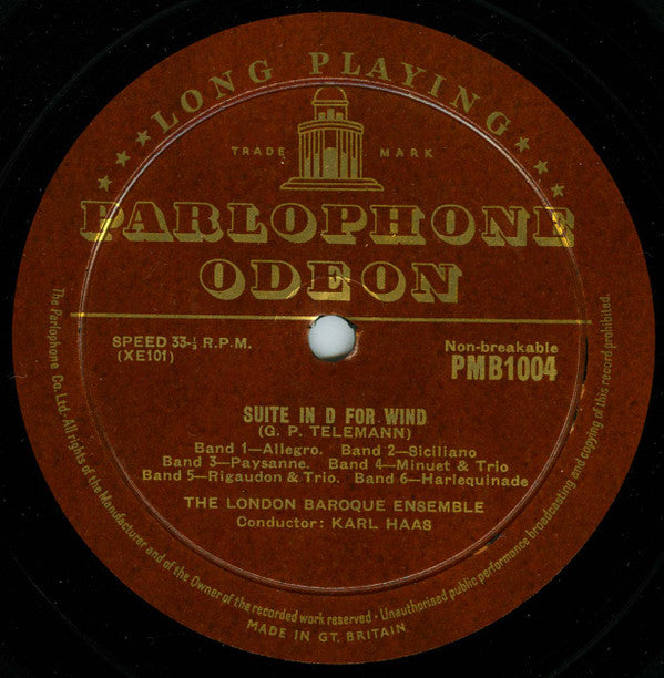Carl Philipp Emanuel Bach / Georg Philipp Telemann / London Baroque Ensemble / Karl Haas : Six Sonatas For 2 Flutes, 2 Clarinets, Bassoon And 2 Horns (1775) / Suite In D Major For 2 Oboes, 2 Horns And Bassoon (1733) (10")