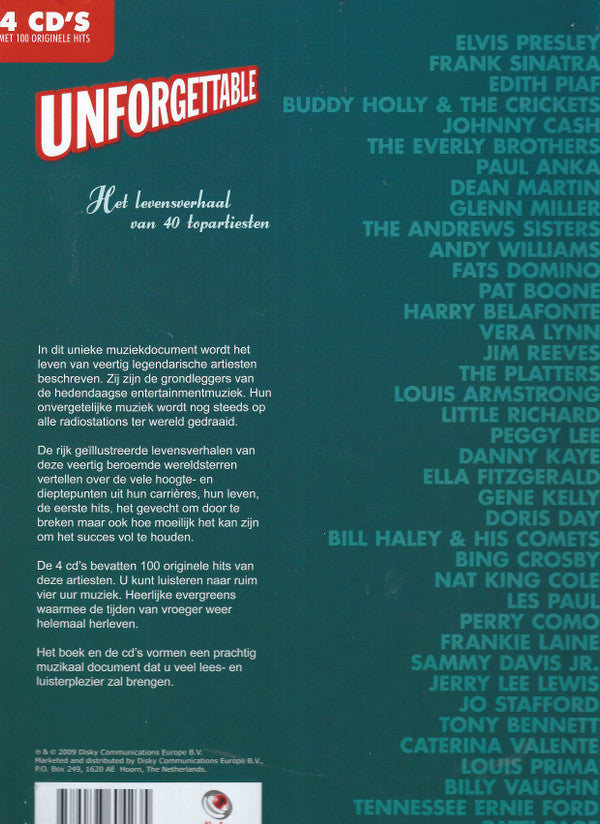 Various : Unforgettable: Het Levensverhaal Van 40 Topartiesten (4xCD, Comp, Boo)
