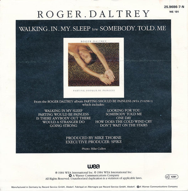 Roger Daltrey : Walking In My Sleep (7", Single)