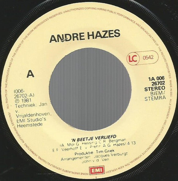 André Hazes : 'n Beetje Verliefd (7", Single)