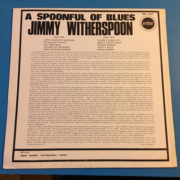 Jimmy Witherspoon :  A Spoonful Of Blues (LP, Mono)