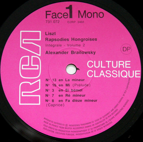 Alexander Brailowsky / Franz Liszt : Rapsodies Hongroises (Intégrale Volume 2) (LP, Mono)