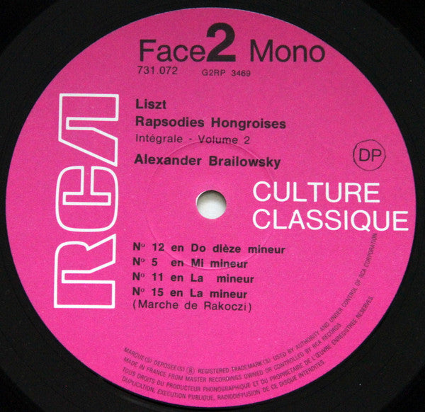 Alexander Brailowsky / Franz Liszt : Rapsodies Hongroises (Intégrale Volume 2) (LP, Mono)