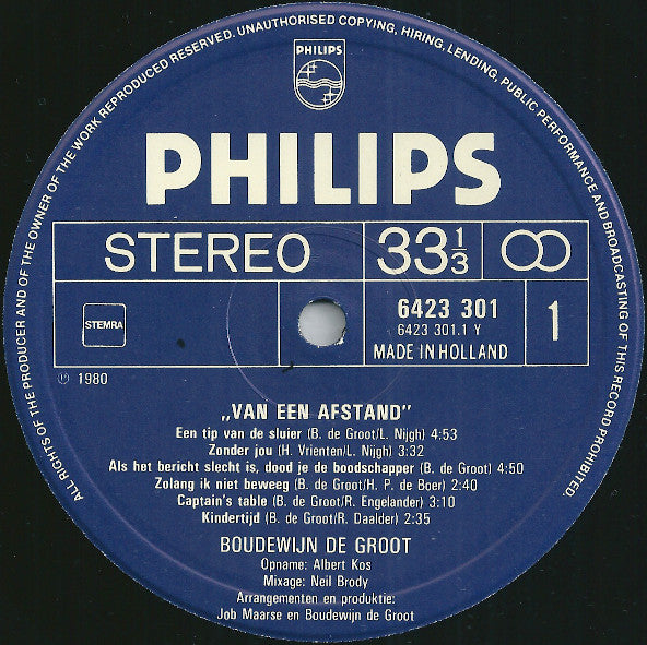 Boudewijn de Groot : Van Een Afstand (LP, Album)