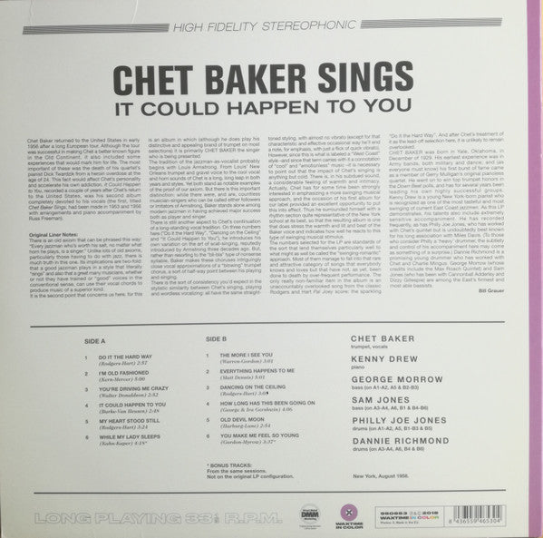 Chet Baker : It Could Happen To You (LP, Album, Ltd, RE, Pur)