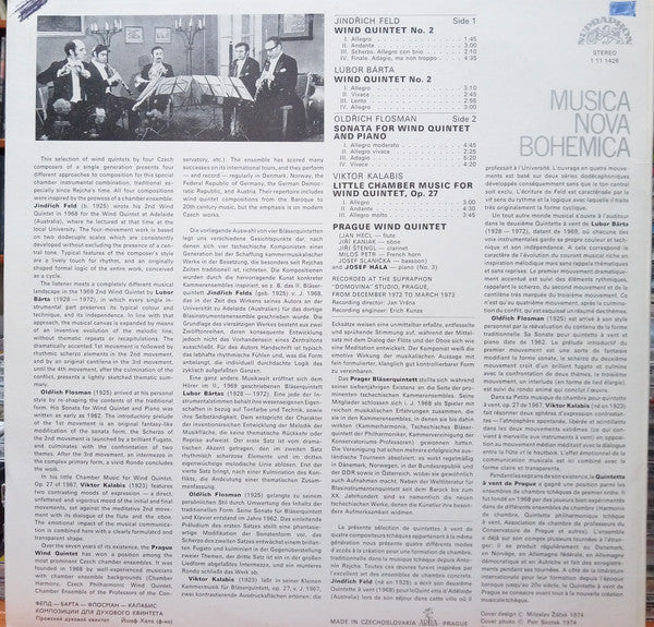 Jindřich Feld, Lubor Bárta / Oldřich Flosman, Viktor Kalabis, Prague Wind Quintet, Josef Hála : Wind Quintet Compositions (LP)