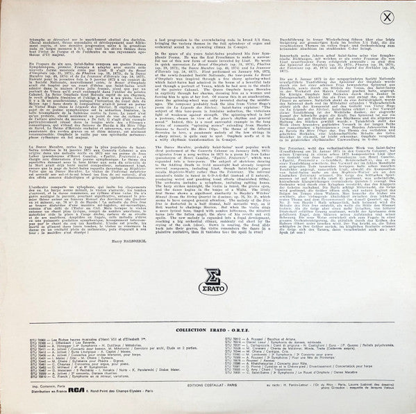 Camille Saint-Saëns / Orchestre National De France Direction Jean Martinon Avec Marie-Claire Alain : Symphonie Avec Orgue En Ut Mineur / Le Rouet D'Omphale / Danse Macabre (LP, Album, RE, Blu)