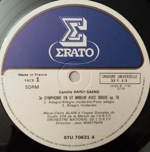 Camille Saint-Saëns / Orchestre National De France Direction Jean Martinon Avec Marie-Claire Alain : Symphonie Avec Orgue En Ut Mineur / Le Rouet D'Omphale / Danse Macabre (LP, Album, RE, Blu)