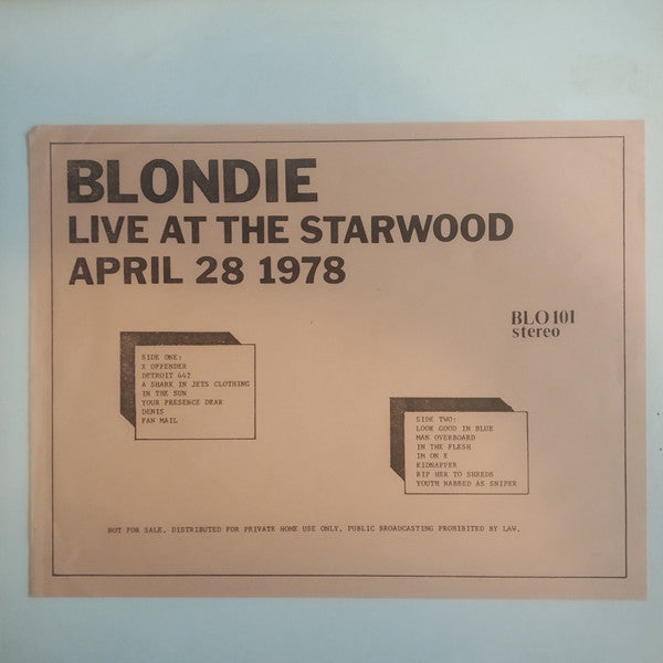 Blondie : Live At The Starwood (LP, Album, Unofficial)