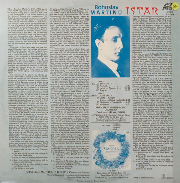 Bohuslav Martinů, Brno State Philharmonic Orchestra, Jiří Waldhans : Istar (Ballet Suites) (LP, RP)